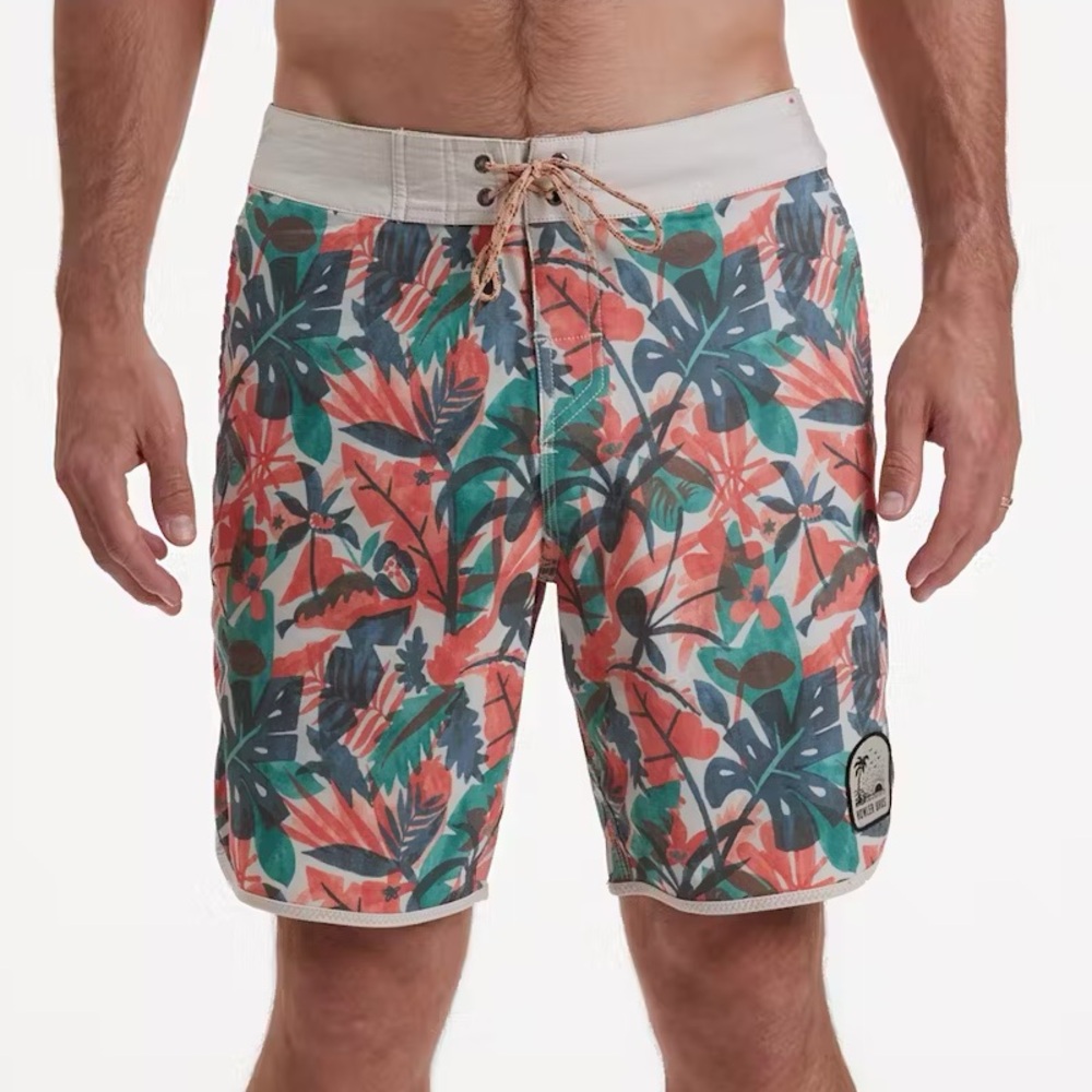 Howler Brothers Tropical Floral Board Shorts in Coral, Teal, Navy